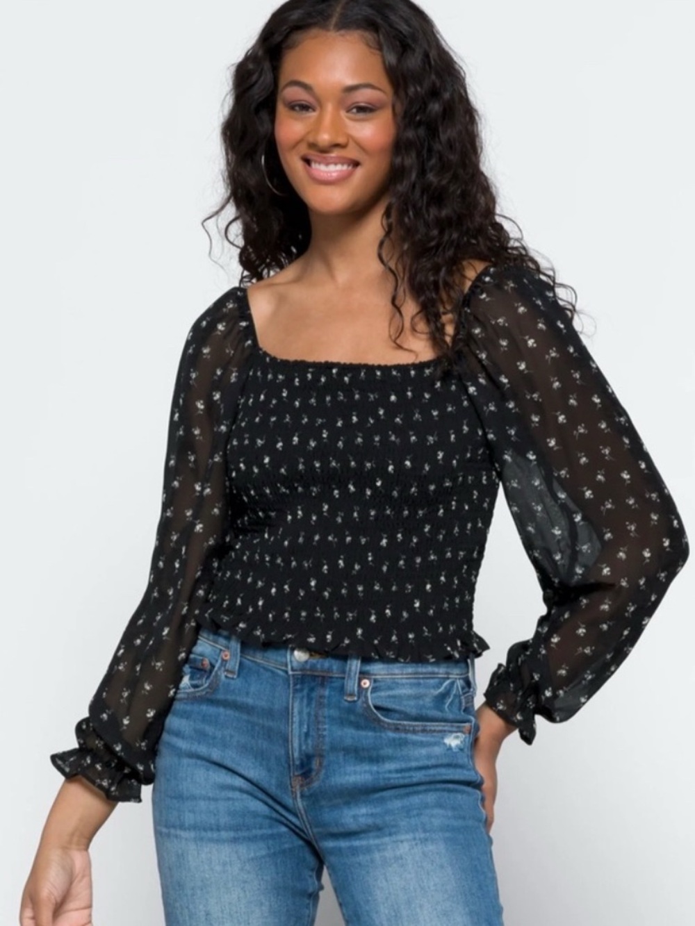 Lush • Smocked • Puff-Sleeve • Floral top